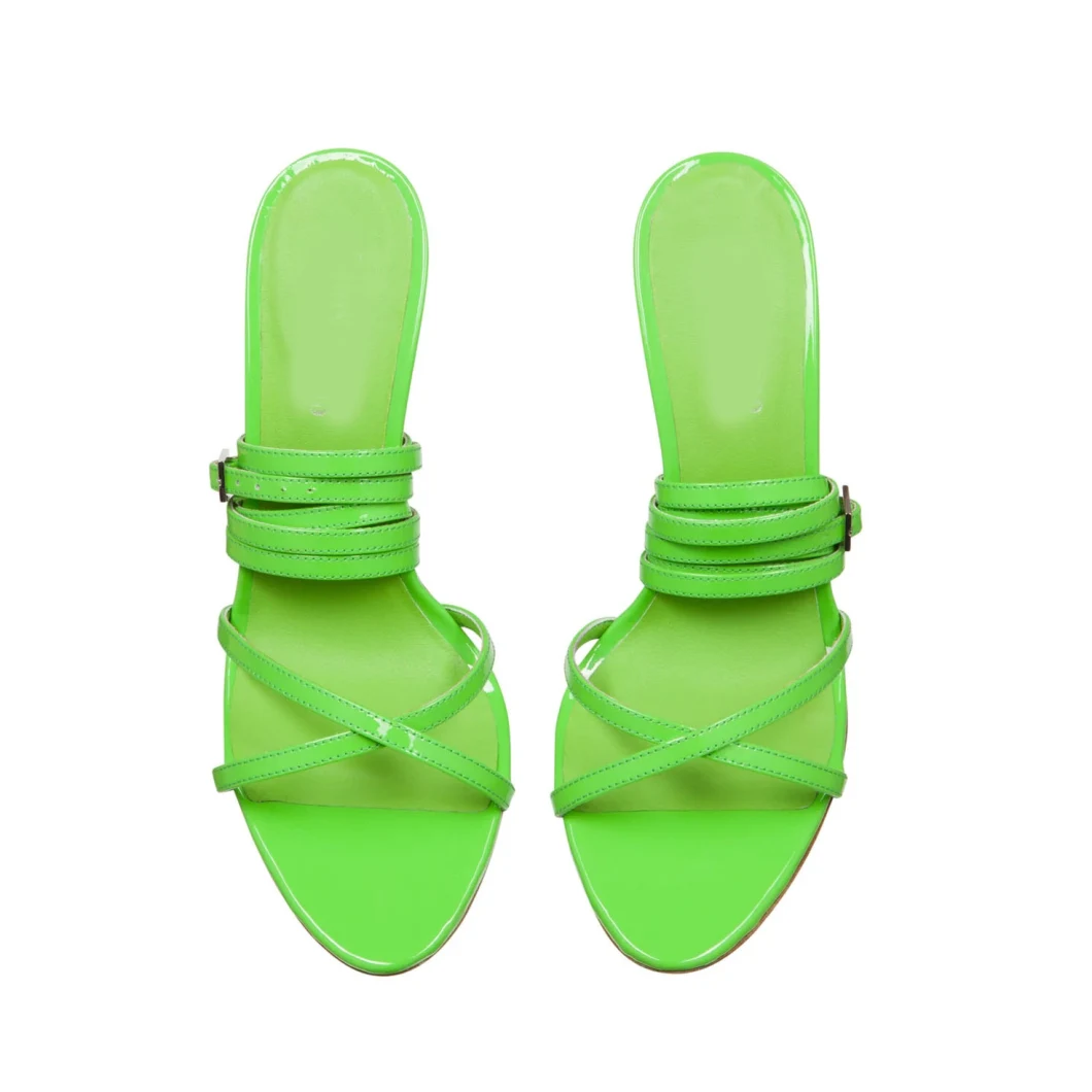 Popular Female Shoes Green Leather Strappy Sandals