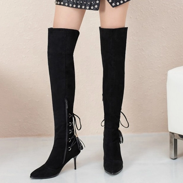 Long Women Boots Custom Design Suede Upper Stiletto Heel Women Ankle Boots