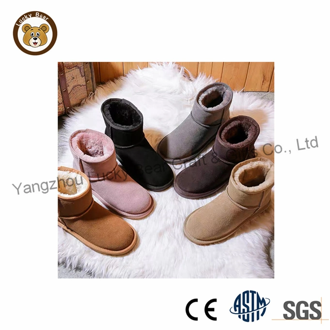 Custom Lady Cow Leather Sheepskin Winter Women Ankle Boots Warm Luxury Snow Boots