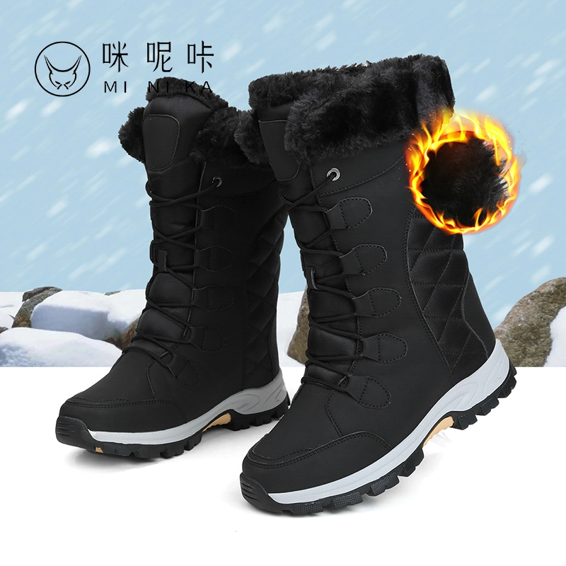 2021women Snow Boots Fur Ankle Boot Female Bowtie Warmer Plush Suede Rubber Flat Slip on Fashion Platform Winter Boots Women