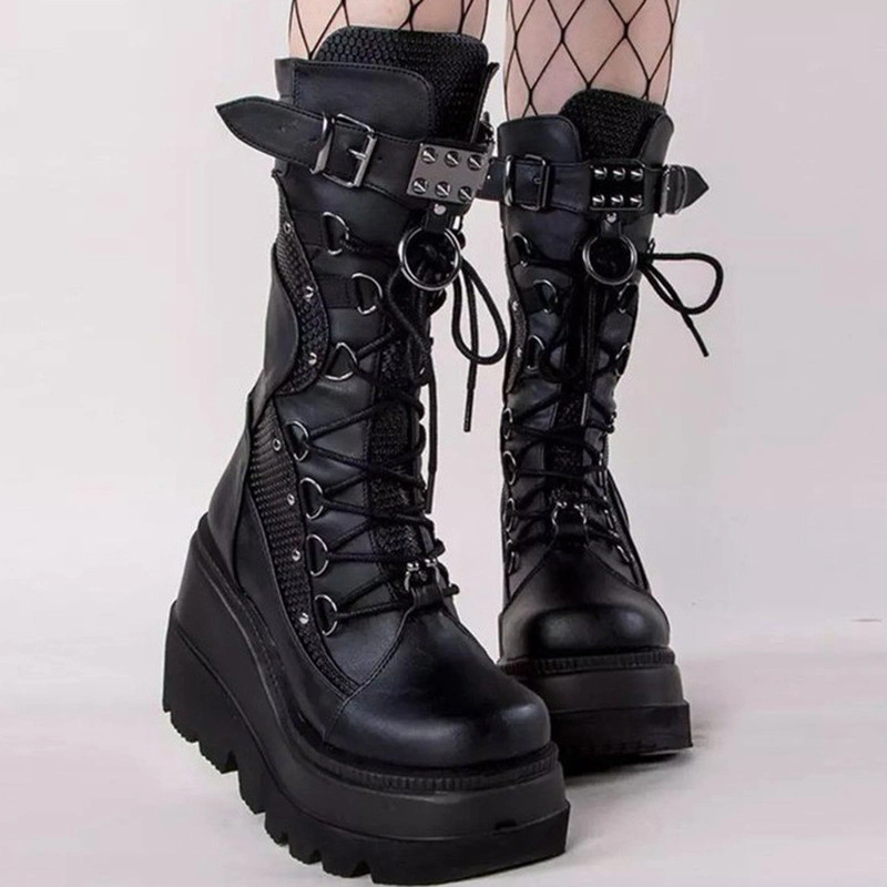 Custom Black Color Gothic Platform Shoes Boots for Goth Women