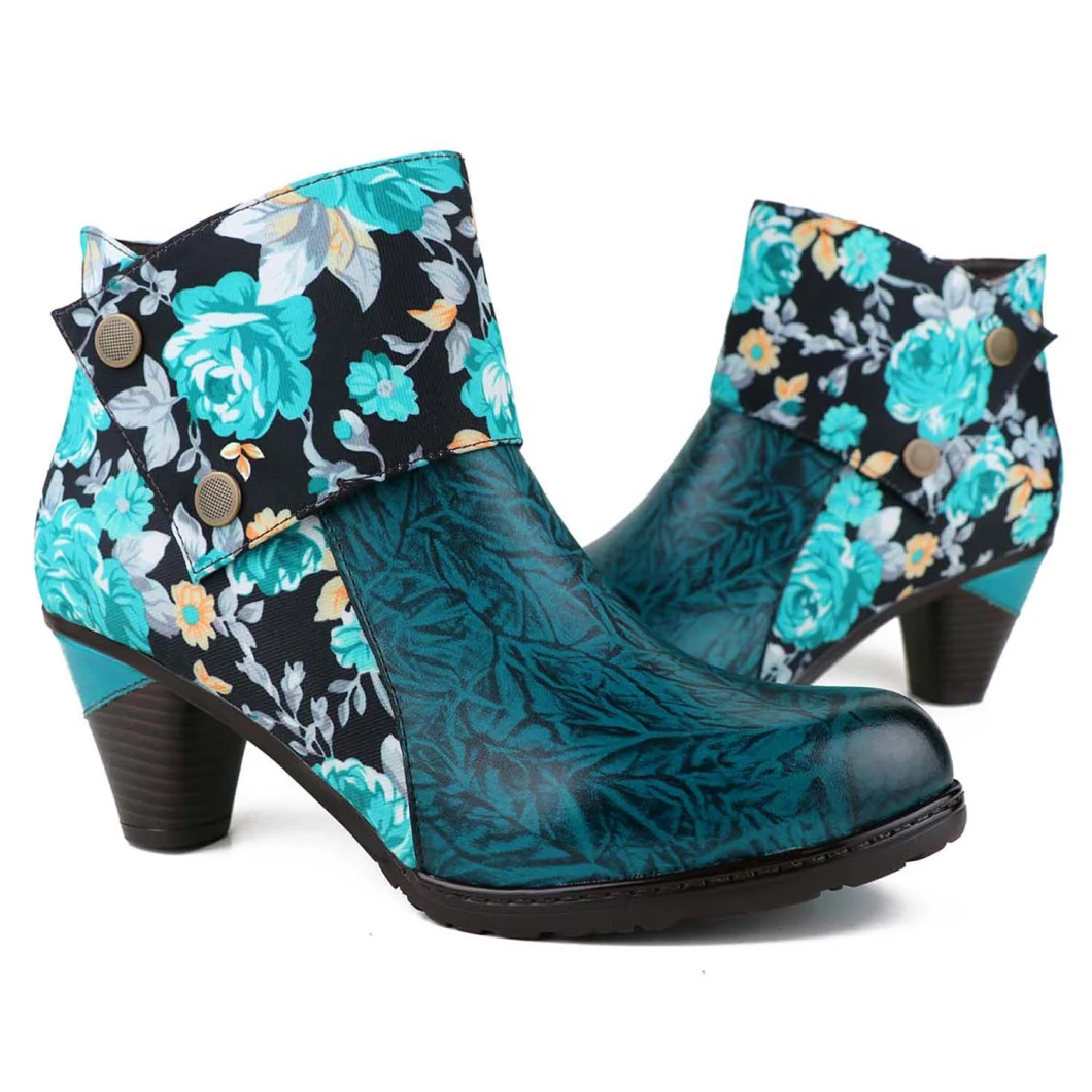 Lady&prime;s Hand-Painted Flower Boots Gardening Bohemian Ankle Boots