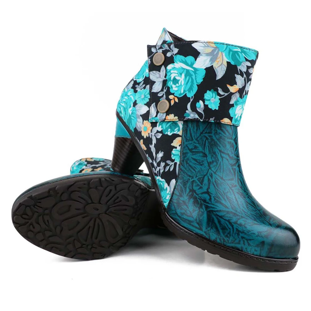 Lady&prime;s Hand-Painted Flower Boots Gardening Bohemian Ankle Boots