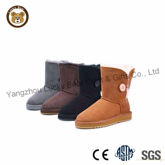 Custom Lady Cow Leather Sheepskin Winter Women Ankle Boots Warm Luxury Snow Boots