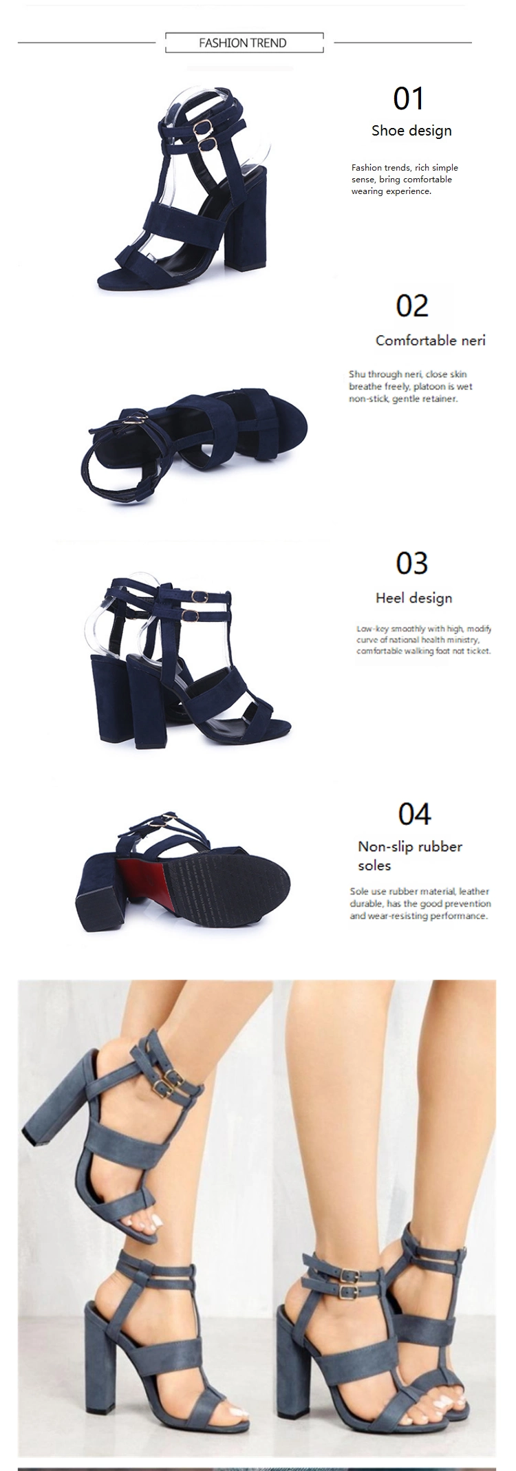 Strappy High Block Heel Sandal Fashion Women Platform Chunky Heel Ankle Strap High Heel Sandals