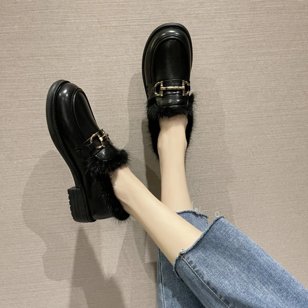 Zonxan Wholesale Autumn and Winter New Style Korean Square Shoes Flat-Heel Plus Wool Martin Brand Women&prime;s Boots