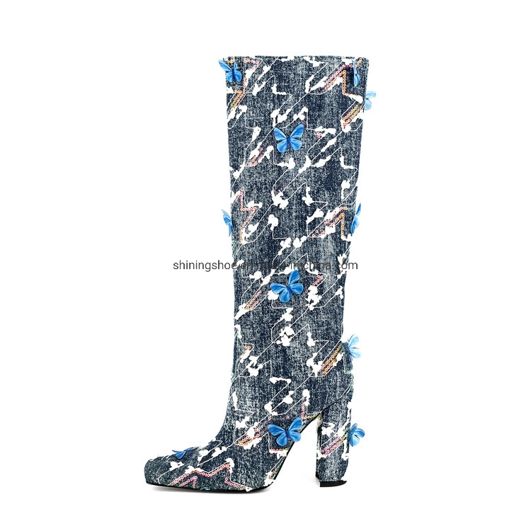 Summer Denim Fabric Over Knee Long Women Boots