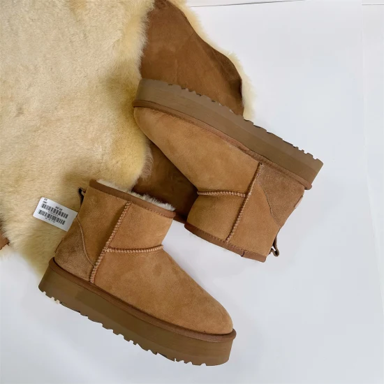 New Snow Boot Style Short Mini Winter Sheepskin Boots Women Waterproof Natural Wool Ankle Boots Fur Lined Ankle Warm Flat Shoes