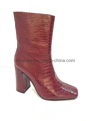 Women Fashion Snake Leather High Heel Square Toe Boot
