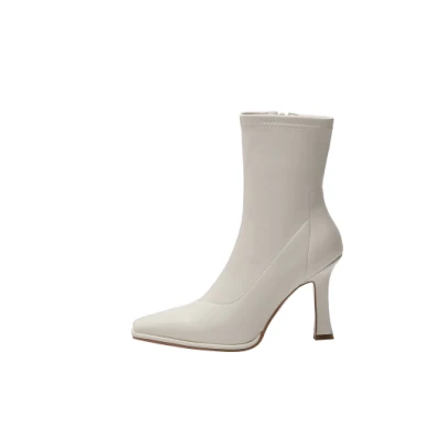 Pointy Toe Women Dress Booties High Heels White Ankle Boots